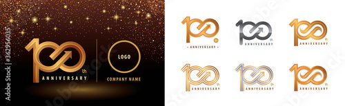 Set of 100th Anniversary logotype design, Hundred years anniversary celebration