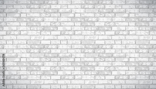 Realistic Vector brick wall pattern horizontal background. Flat wall texture. White textured brickwork for print, paper, design, decor, photo background, wallpaper