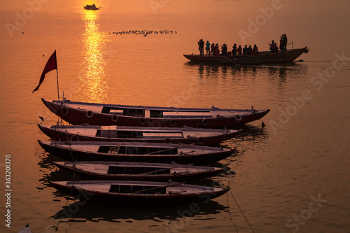 Morning activities at River Ganges during sunrise, Varanasi, Ind