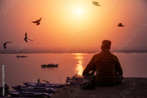 Meditation at Near Ganga River, Varanasi, India.
