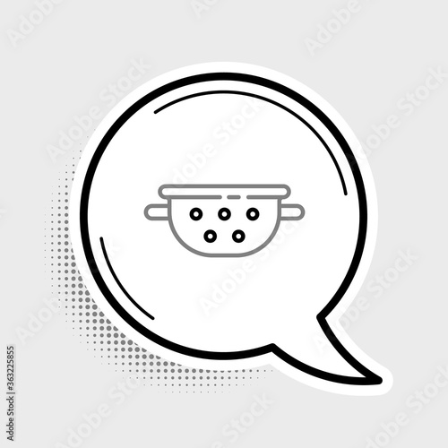 Line Kitchen colander icon isolated on grey background. Cooking utensil. Cutlery sign. Colorful outline concept. Vector.