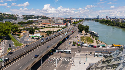 The traffic in highway in city of Lyon in france
