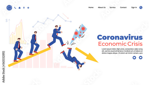 Coronavirus economic crisis web page interface with business people characters cartoon vector illustration. Financial and stock market crash due to pandemic disease.