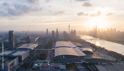 panorama of the city of guangzhou canton fair ,guangzhou international exhibition center