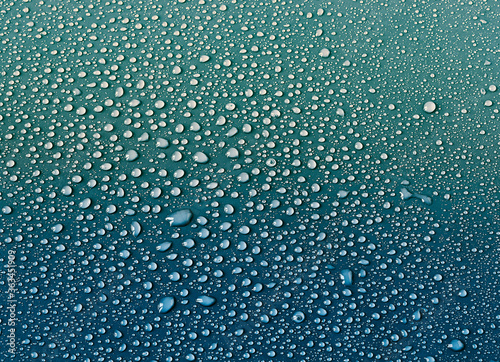 Water drops on turquoise background.