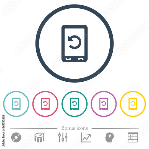 Mobile redial flat color icons in round outlines