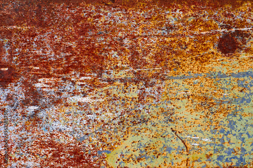 Abstract closeup on dark backdrop. Design element. Grunge metal background, rusty steel texture. Scratched wall. Dirty old surface. Metal color.