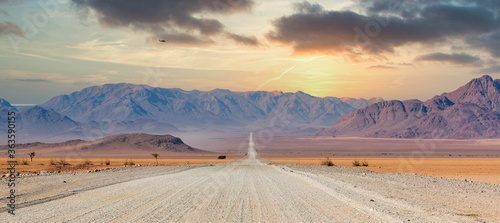 Gravel road and beautiful landscape in Namibia