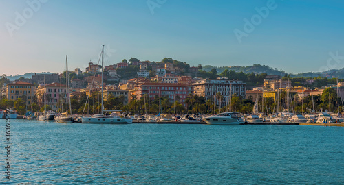 A panorama view towards the shoreline at La Spezia, Italy in summer