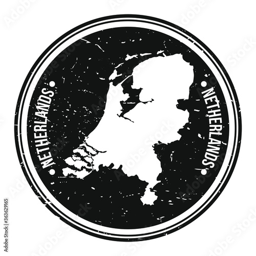 Netherlands Map Symbol Round Design Stamp Travel and Business Badge.