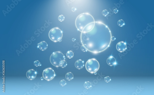 White beautiful bubbles on a transparent background vector illustration. Bubble. 