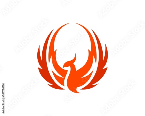 Orange phoenix with abstract wing