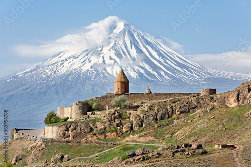 Khor Virap Monastery with the Mount Ararat in the background in Armenia