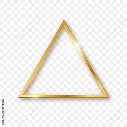 Golden triangle geometric element. Frame with light effects. Vector illustration