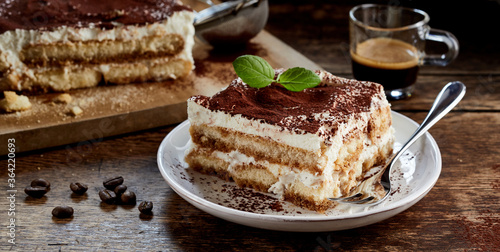 Slice of gourmet Italian tiramisu dessert