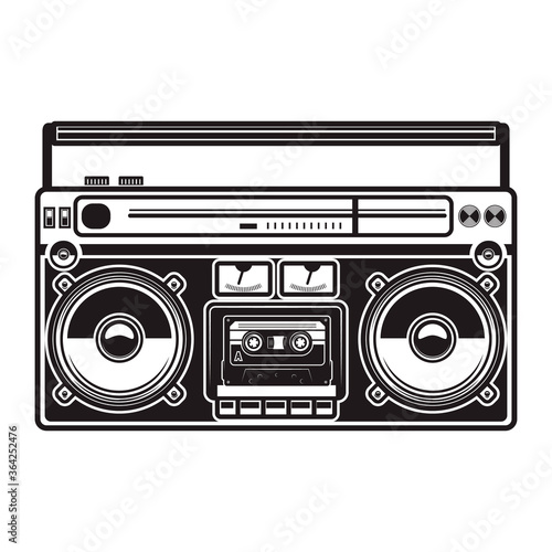 Illustration of boombox isolated on white background. Design element for poster, card, banner, logo, label, sign, badge, t shirt.