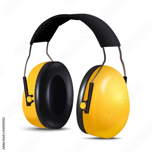 3d realistic vector icon illustration of safety equipment contractor worker headphones, noise protective. Isolated on white background. 