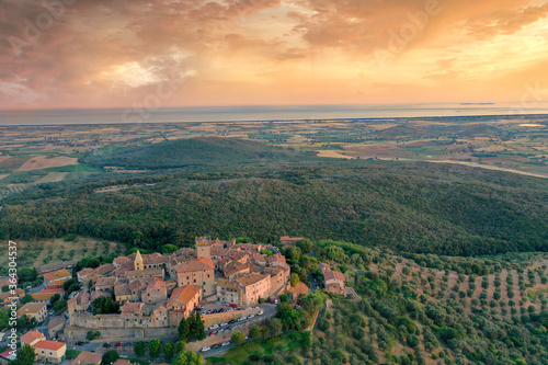 Aerial view of the medieval town of capalbio in the tuscan maremma