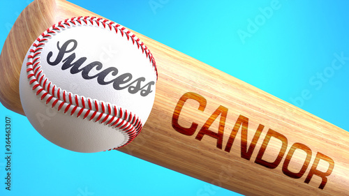 Success in life depends on candor - pictured as word candor on a bat, to show that candor is crucial for successful business or life., 3d illustration