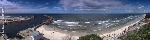 Kołobrzeg - panorama na port ,morze, plażę, bulwary i molo
