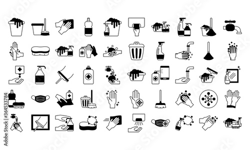 Cleaning service lineal style icon set vector design