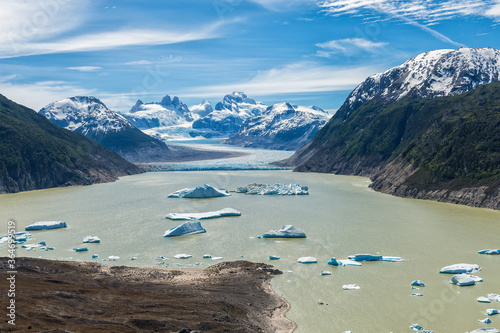 Glacial lake with small icebergs floating, Laguna San Rafael National Park, Aysen Region, Patagonia, Chile