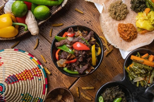 High angle shot of the Ethiopian delicious Derek Tibs meat dish