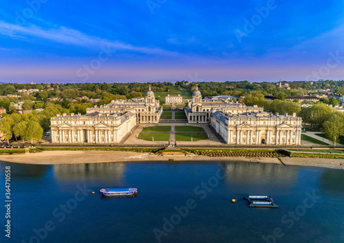 Drone shot of the Old Royal Naval College, Greenwich, London