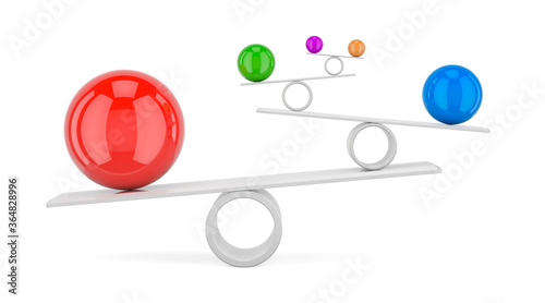 Balance concept with colored spheres, 3D rendering
