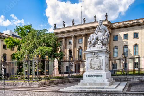Alexander von Humboldt statue outside Humboldt University from 1883 by Reinhold Begas, Berlin, Germany,