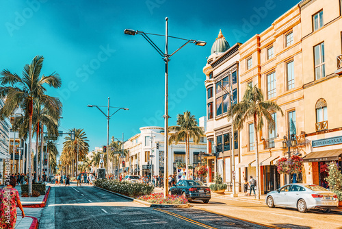 View of the fashionable street Rodeo Drive in Hollywood, LA.