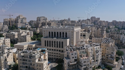 Jerusalem Belz Great Synagogue in Romema neighbourhood, Aerial jewish orthodox neighbourhood, July,2020 