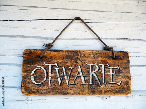 old wooden sign open 