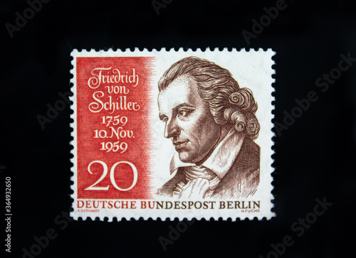 Postage stamp from FRG Berlin. 200th birthday of Friedrich Schiller. Printed 11/10/1959