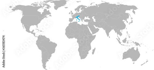 Austria, Italy countries isolated on world map. Light gray background. Travel Backgrounds.