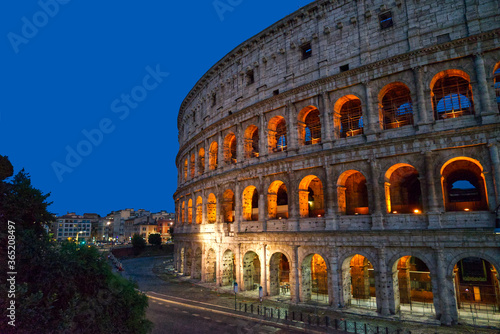 Roman Colosseum at night close-up