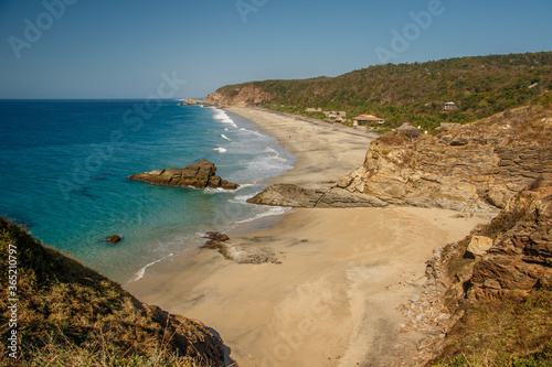 Quiet beach of Zipolite village in maxican region of Oaxaca