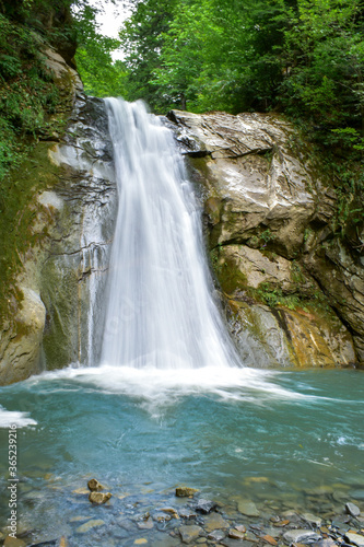 Long exposure view of the beautiful Pruncea–Casoca Waterfall landscape, Siriu, Buzau, Romania