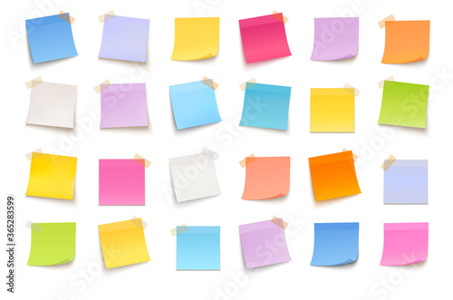 Vector multicolored set of sticky notes on white background
