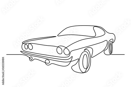 Retro car in continuous line art drawing style. Vintage automobile minimalist black linear sketch isolated on white background. Vector illustration