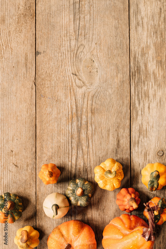 copy space composition with autumn elements on wooden background
