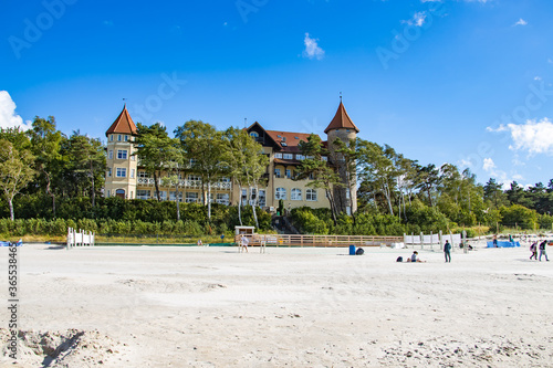 historic hotel on the beach in Łeba in Poland on a sunny summer day