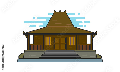 Illustration of Joglo house, traditional house from central Java, Indonesia.