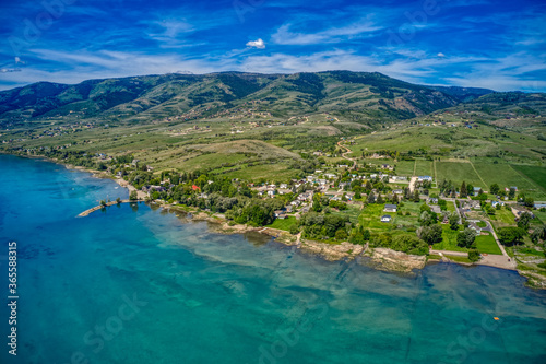 Aerial View of Fish Haven, Idaho on the shore of Bear Lake