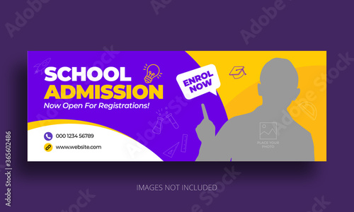 Kids school education admission timeline cover layout and web banner template
