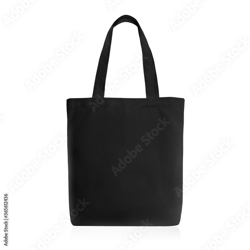 Classic Black Linen Fabric Fashion Cotton & Eco Friendly Tote Bag Isolated on White Background. Reusable Blank Canvas Bag for Groceries and Shopping. Design Template for Mock up. No People