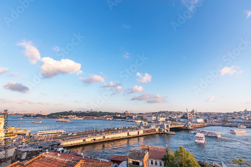 View of Galata Bridge of Istanbul. This bridge is in estuary ( armlet, firth ). The bridge is connecting Karakoy borough and Eminonu borough. Istanbul is one of the biggest cities in the world.