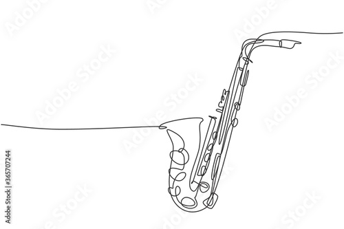 One continuous line drawing of classical saxophone. Wind music instruments concept. Modern single line graphic draw design vector illustration