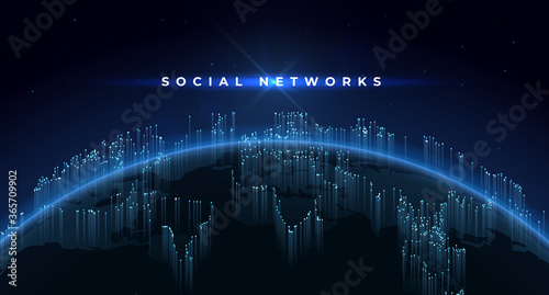 Earth background. Technology concept with planet and global social network, internet geometric grid. Vector illustration futuristic space banner matrix image space globe