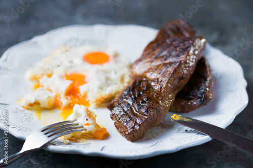 rustic american australian steak and eggs breakfast